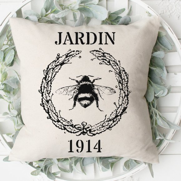 French Country, Jardin Bee, Throw Pillow Cover 16" - Picture 2 of 3